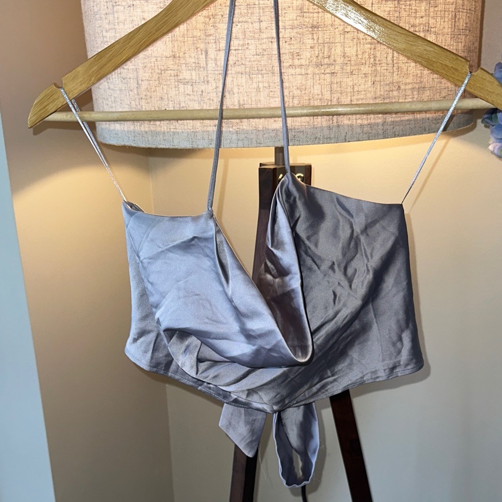 Zara Silk Gray Silver Halter Crop Top